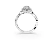 Halo Engagement Ring Setting for Marquise Center with Leaf Motif Split Shank and Prong Head in Sterling Silver