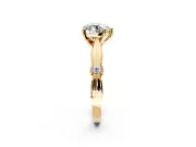 Solitaire Engagement Ring Setting for Heart-Shaped Center with Carved Leaf Shoulders and Prong Head in Yellow Gold