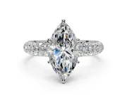 Solitaire Engagement Ring Setting for Marquise Center with Domed Multi-Row Pave Band and Prong Head in Platinum
