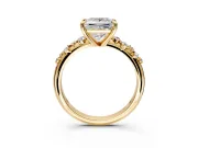 Solitaire Engagement Ring Setting for Princess Cut Center with Trailing Leaf Accent Band and Prong Head in Yellow Gold