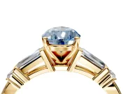 Bar-Set Engagement Ring Setting for Fancy Blue Pear-Shaped Center with Tapered Baguette Accents and Prong Head in Yellow Gold