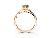 Baguette Engagement Ring Setting for Fancy Green Pear-Shaped Center with Alternating Bar-Set Band and Prong Head in Rose Gold