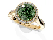 Halo Engagement Ring Setting for Fancy Green Round Cut Center with Twist Band and Prong Head in Yellow Gold