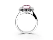 Cluster Halo Engagement Ring Setting for Fancy Pink Asscher Cut Center with Milgrain Bezel Accents and Prong Head in Sterling Silver