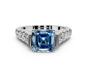 Solitaire Engagement Ring Setting for Fancy Blue Asscher Cut Center with Pave Cathedral Shoulders and Prong Head in Platinum