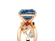 Solitaire Engagement Ring Setting for Fancy Blue Asscher Cut Center with Criss-Cross Accent Band and Prong Head in Rose Gold