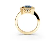 Halo Engagement Ring Setting for Fancy Blue Asscher Cut Center with Milgrain Halo, Pave Band and Prong Head in Yellow Gold