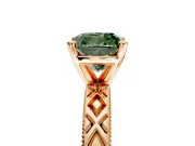 Solitaire Engagement Ring Setting for Fancy Green Cushion Cut Center with Milgrain X Pattern Band and Prong Head in Rose Gold