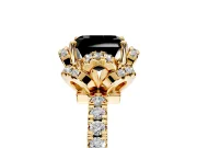 Floral Halo Engagement Ring Setting for Fancy Black Asscher Cut Center with Pave Band and Prong Head in Yellow Gold