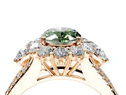 Halo Engagement Ring Setting for Fancy Green Oval Center with Two-Strand Split Shank and Prong Head in Rose Gold