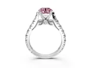 Solitaire Engagement Ring Setting for Fancy Pink Round Cut Center with Pave Cathedral Shoulders and Prong Head in Sterling Silver