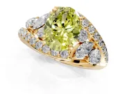 Halo Engagement Ring Setting for Fancy Yellow Oval Center with Marquise and Pave Bypass Band and Prong Head in Yellow Gold