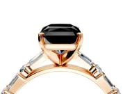 Baguette Engagement Ring Setting for Fancy Black Radiant Cut Center with Alternating Bar-Set Band and Prong Head in Rose Gold