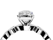 Solitaire Engagement Ring Setting for Emerald Cut Center with Milgrain Bezel Accents and Prong Head in Sterling Silver