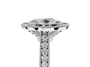 Halo Engagement Ring Setting for Oval Center with Milgrain Pave Band and Bezel Head in White Gold