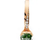 Side Accent Engagement Ring Setting for Fancy Green Cushion Cut Center with Accent Shoulders and Prong Head in Rose Gold