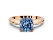 Solitaire Engagement Ring Setting for Fancy Blue Cushion Cut Center with Reverse Tapered Band and Prong Head in Rose Gold