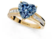 Solitaire Engagement Ring Setting for Fancy Blue Heart-Shaped Center with Princess Cut Channel Band and Prong Head in Yellow Gold