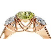 3 Stone Engagement Ring Setting for Fancy Yellow Round Cut Center with Raised Basket Heads and Prong Head in Rose Gold
