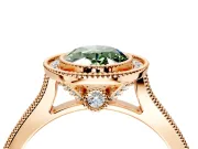 Halo Engagement Ring Setting for Fancy Green Oval Center with Milgrain Pave Band and Bezel Head in Rose Gold