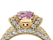Pave Engagement Ring Setting for Fancy Pink Cushion Cut Center with Curved Accent Rows, Openwork and Prong Head in Yellow Gold