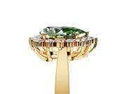 Starburst Halo Engagement Ring Setting for Fancy Green Pear-Shaped Center with Flat Cathedral Band and Prong Head in Yellow Gold