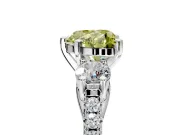 3 Stone Engagement Ring Setting for Fancy Yellow Heart-Shaped Center with Crossover Basket, Pave Band and Prong Head in White Gold