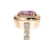 Halo Engagement Ring Setting for Fancy Pink Radiant Cut Center with Inner Milgrain Border and Prong Head in Rose Gold
