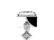 Milgrain Bezel Engagement Ring Setting for Princess Cut Center with Marquise Stations and Bezel Head in Sterling Silver
