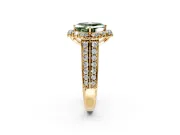 Large Accent Halo Engagement Ring Setting for Fancy Green Asscher Cut Center with Pave Split Shank and Prong Head in Yellow Gold