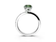Solitaire Engagement Ring Setting for Fancy Green Cushion Cut Center with Round Cut Pave Band and Prong Head in Platinum