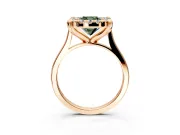 Single Halo Engagement Ring Setting for Fancy Green Cushion Cut Center with Corner Claws, Plain Band and Prong Head in Rose Gold