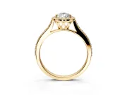 Halo Engagement Ring Setting for Pear-Shaped Center with Pave Accents, Heart Basket and Prong Head in Yellow Gold