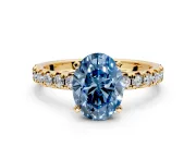Solitaire Engagement Ring Setting for Fancy Blue Oval Center with Large Accents and Prong Head in Yellow Gold