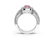 Milgrain Halo Engagement Ring Setting for Fancy Pink Cushion Cut Center with Pave Band and Prong Head in Sterling Silver