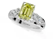 Solitaire Engagement Ring Setting for Fancy Yellow Emerald Cut Center with Graduated Shared Prongs and Prong Head in Platinum