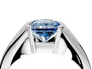Tension Engagement Ring Setting for Fancy Blue Radiant Cut Center with Wide Tapered Band and Tension Head in White Gold