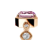 Vintage Station Engagement Ring Setting for Fancy Pink Asscher Cut Center with Accents and Prong Head in Rose Gold