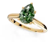 Solitaire Engagement Ring Setting for Fancy Green Pear-Shaped Center with Narrow Cathedral Band and Prong Head in Yellow Gold