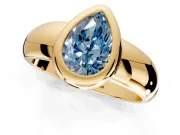 Solitaire Engagement Ring Setting for Fancy Blue Pear-Shaped Center with Wide Band and Bezel Head in Yellow Gold