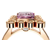 Cluster Halo Engagement Ring Setting for Fancy Pink Princess Cut Center with Milgrain Bezel Accents and Prong Head in Rose Gold