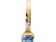 Side Accent Engagement Ring Setting for Fancy Blue Cushion Cut Center with Accent Shoulders and Prong Head in Yellow Gold