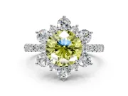 Floral Halo Engagement Ring Setting for Fancy Yellow Round Cut Center with Pave Accents and Prong Head in White Gold