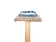 Halo Engagement Ring Setting for Fancy Blue Princess Cut Center with Plain Tapered Band and Prong Head in Rose Gold