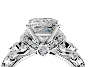 Solitaire Engagement Ring Setting for Princess Cut Center with Filigree Band and Prong Head in Platinum