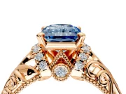 Solitaire Engagement Ring Setting for Fancy Blue Radiant Cut Center with Filigree Accent Basket and Prong Head in Rose Gold
