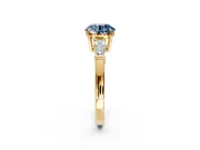 3 Stone Engagement Ring Setting for Fancy Blue Round Cut Center with Baguette Accents and Prong Head in Yellow Gold