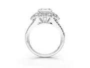 Halo Engagement Ring Setting for Asscher Cut Center with Two-Strand Split Shank and Prong Head in Sterling Silver