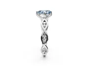 Solitaire Engagement Ring Setting for Fancy Blue Pear-Shaped Center with Accented Twist Band and Leaf Prong Head in Sterling Silver