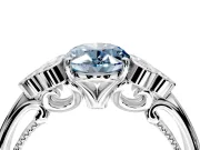 Cluster Engagement Ring Setting for Fancy Blue Oval Center with Bezel Accent Clusters and Prong Head in White Gold
